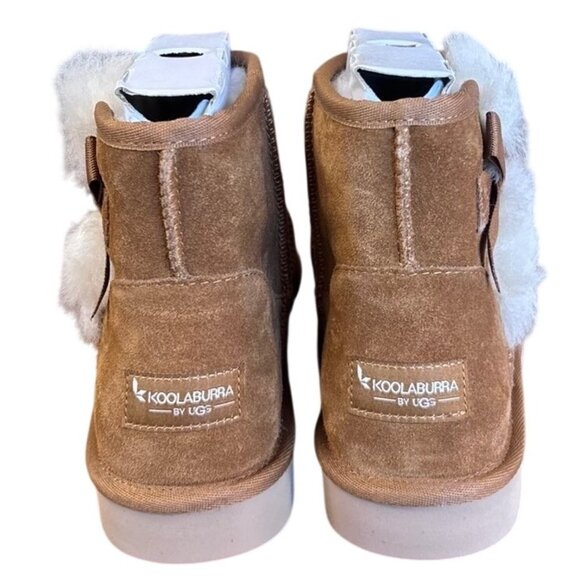 Koolaburra by UGG Victoria Mini Boots in Chestnut Suede Faux Fur Poms Size 7 New - Picture 6 of 11